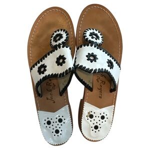Jack Rogers White and Black Leather Floral Thong Sandals
